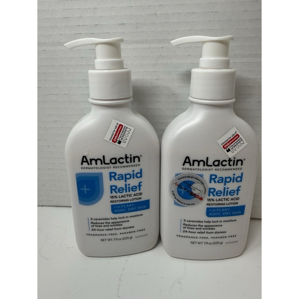 2 New AmLactin Rapid Relief Restoring Lotion + Ceramides, 7.9 Oz, Pump Bottle